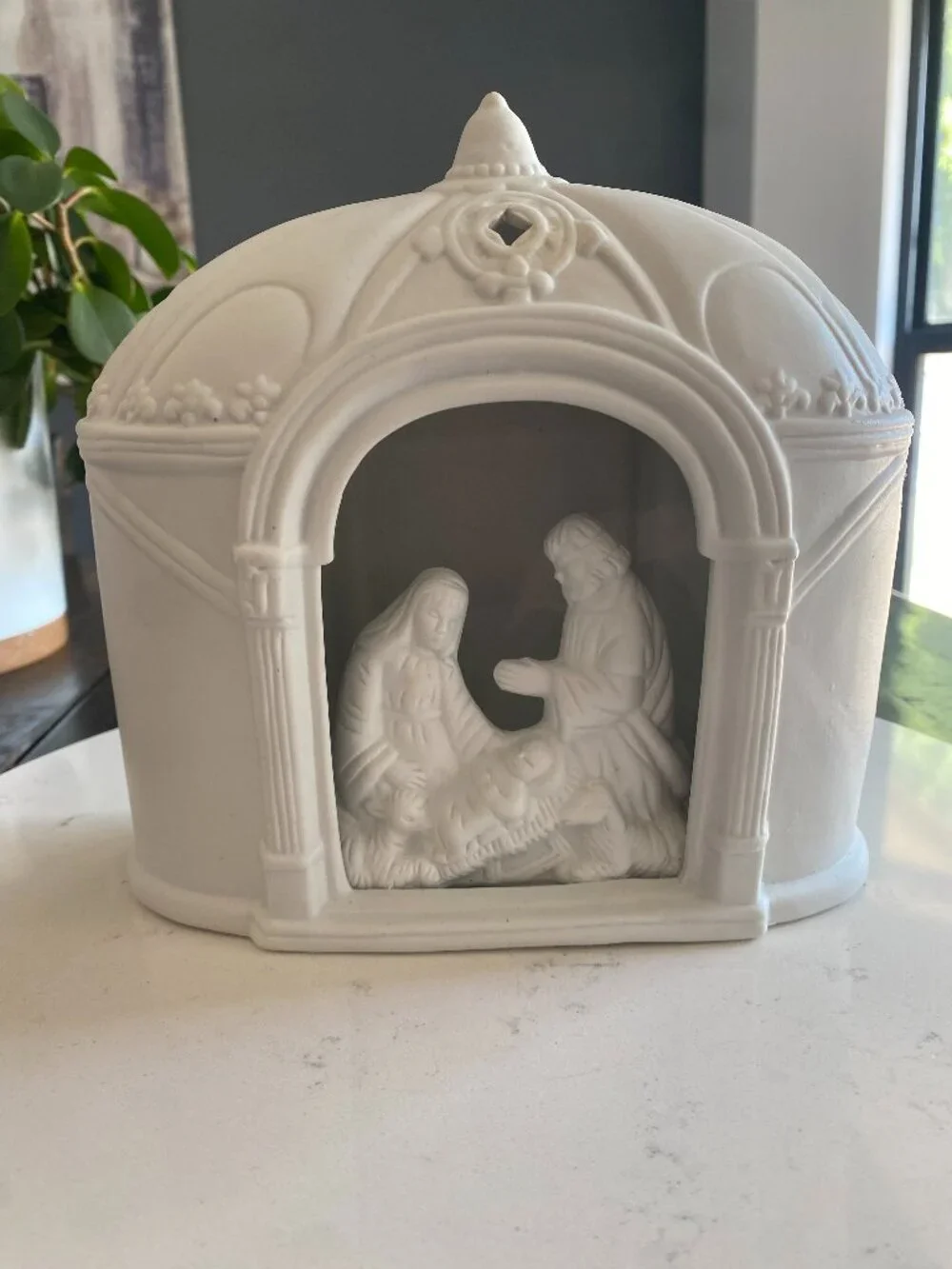 Vintage Bisque Porcelain Nativity Dome Night Light Holy Family Lighted Chapel